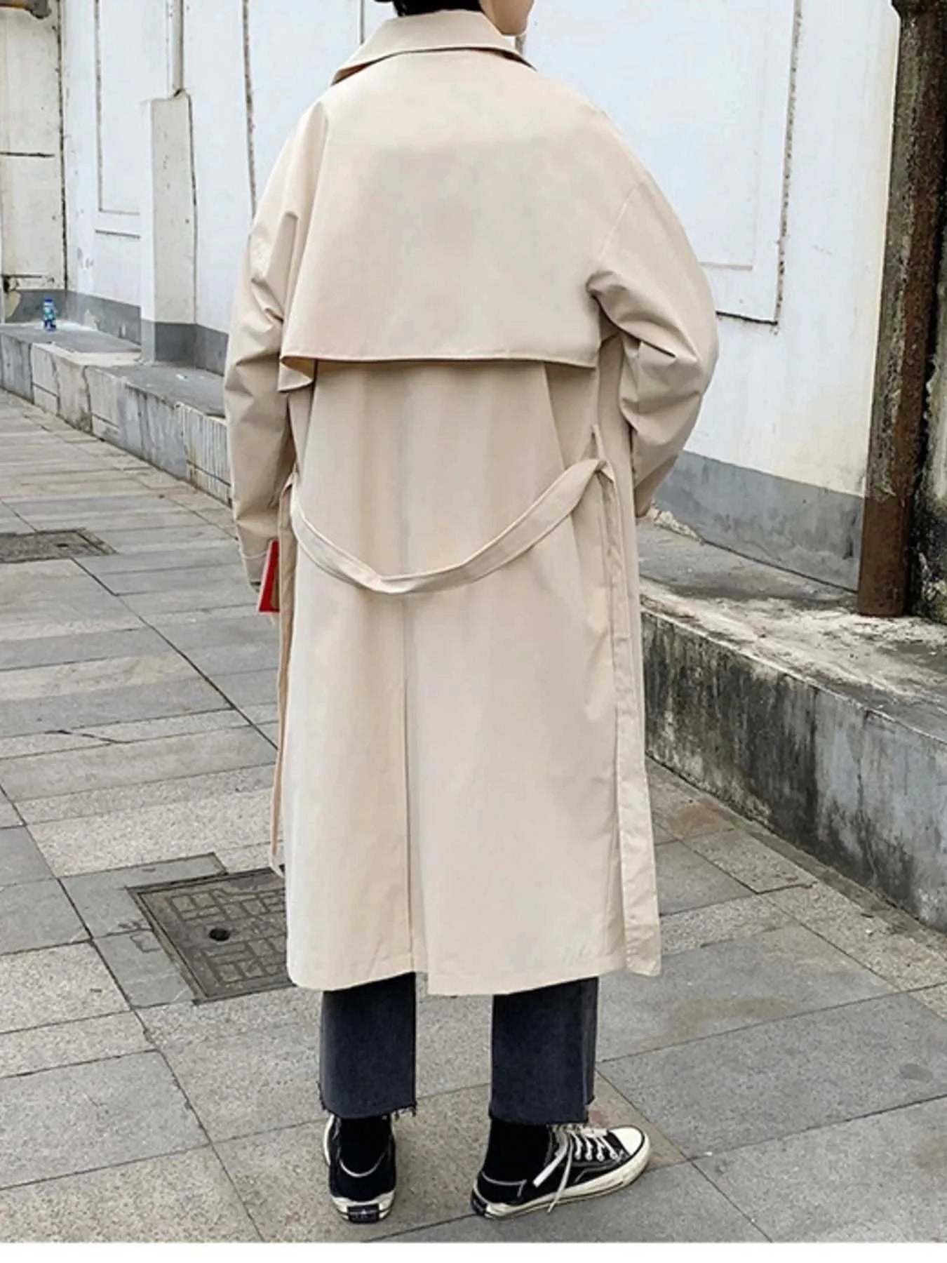 Men's Collared Neck Long Sleeve Trench Coat