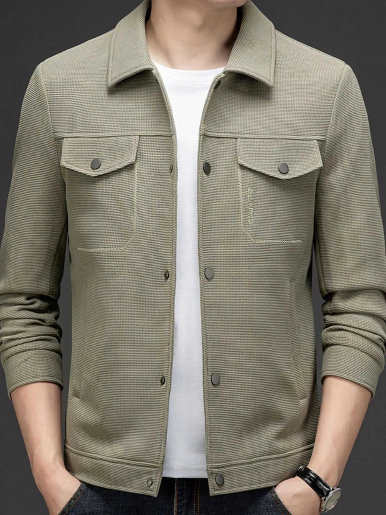 Men's Plus Size Button Up Long Sleeve Jacket