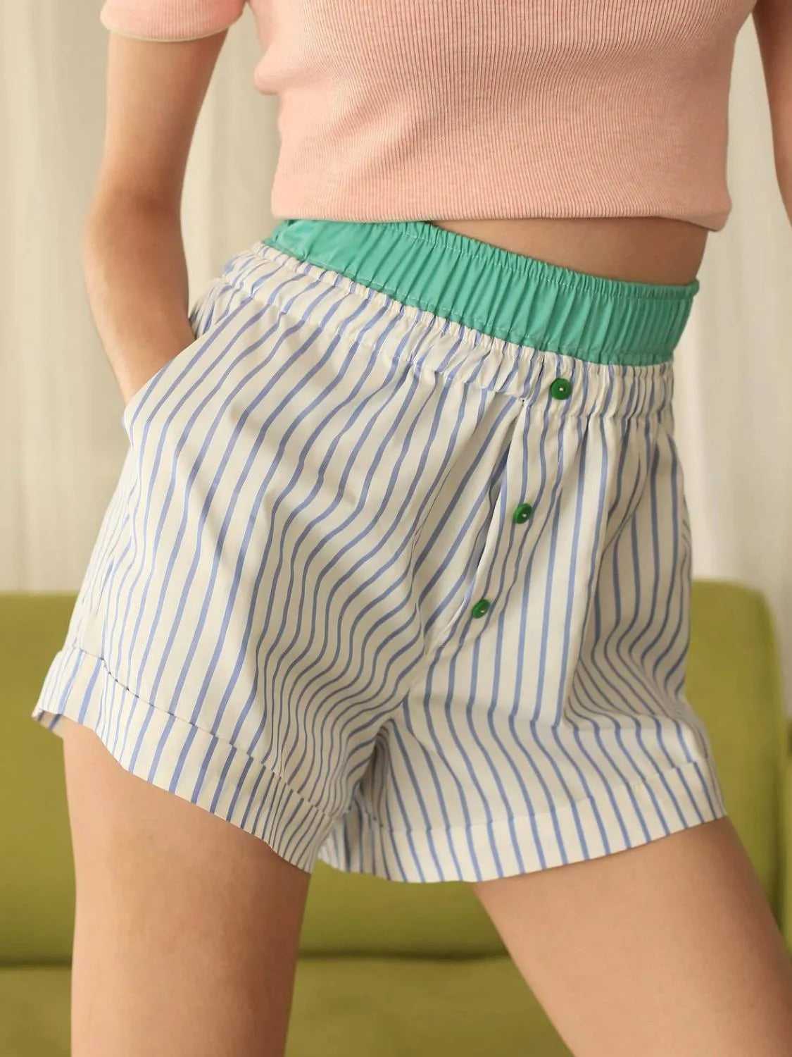 Striped Elastic Waist Shorts