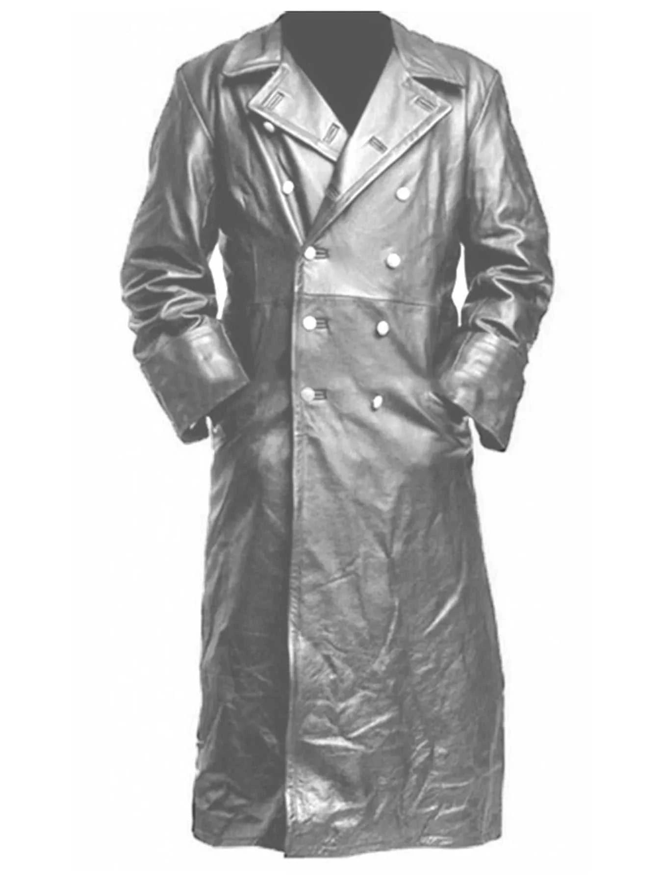 Men's Full Size Double-Breasted Leather Trench Coat Plus Size