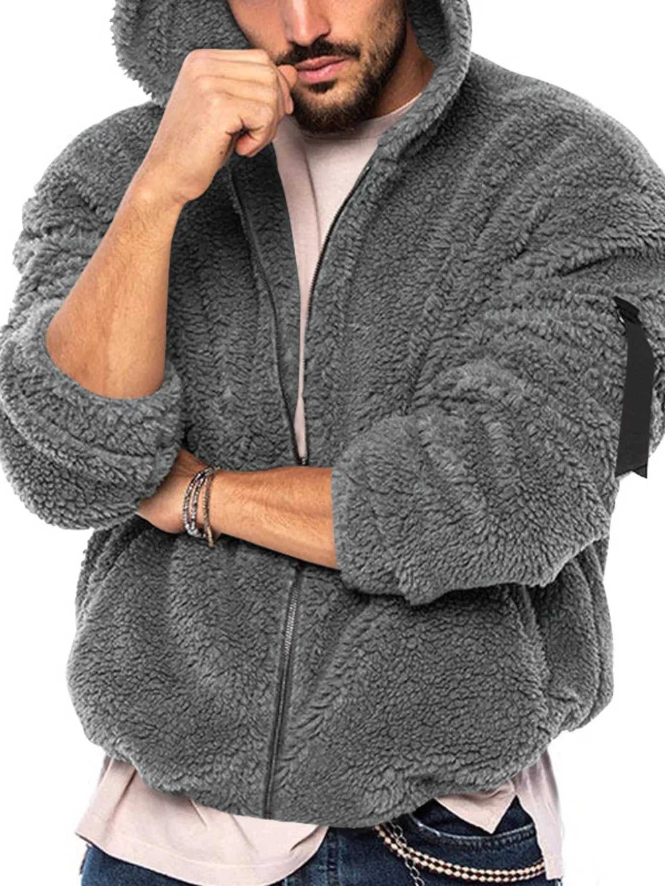 Men's Full Size Sherpa Fleece Hooded Zip-Up Jacket Plus Size