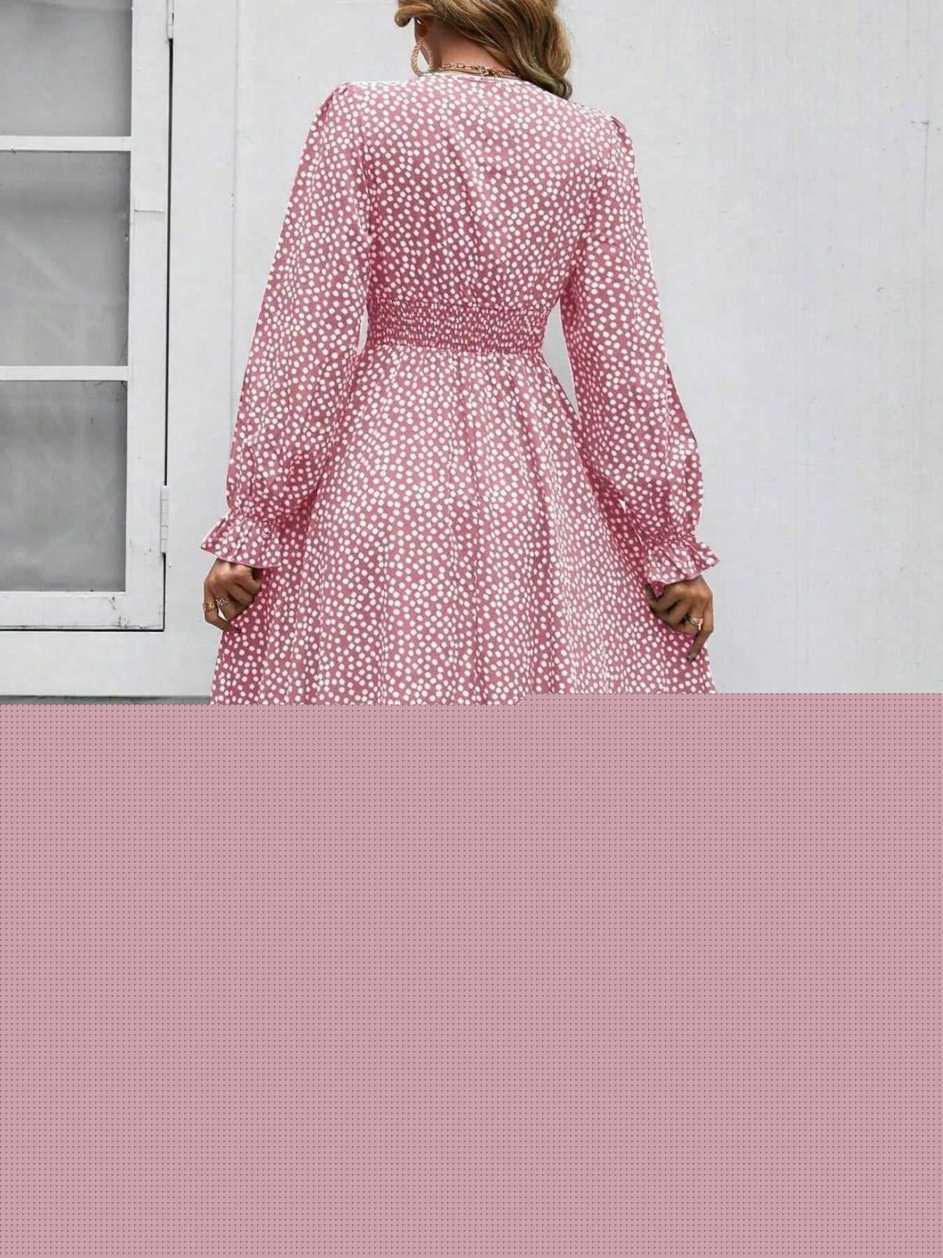 Smocked Waist Polka Dot Long Sleeve Maxi Dress