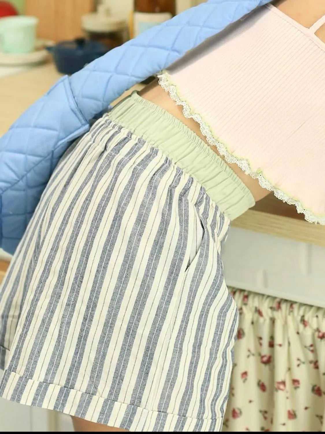 Striped Elastic Waist Shorts