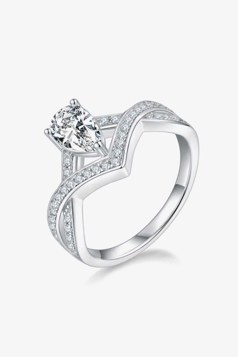 1 Carat Moissanite Teardrop 925 Sterling Silver Ring - Hopeford Streams