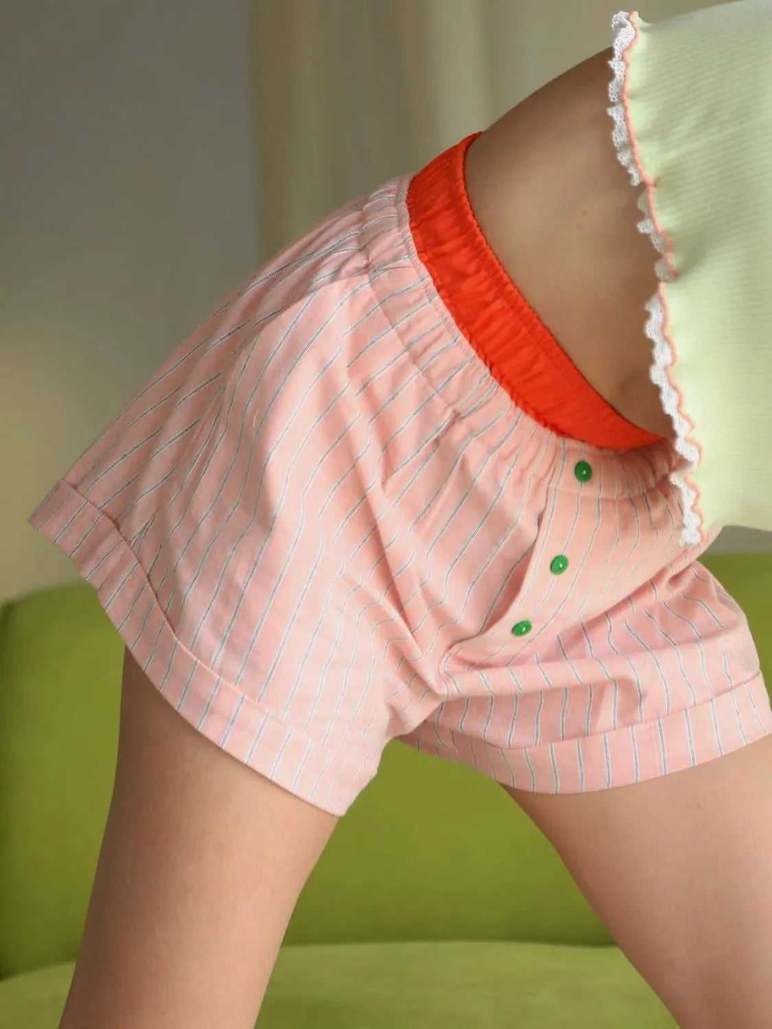 Striped Elastic Waist Shorts