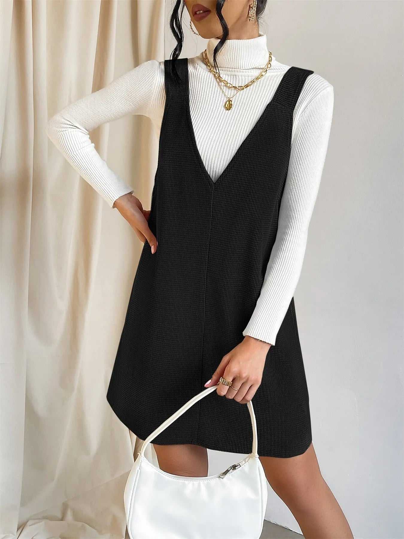 V-Neck Sleeveless Knit Mini Dress