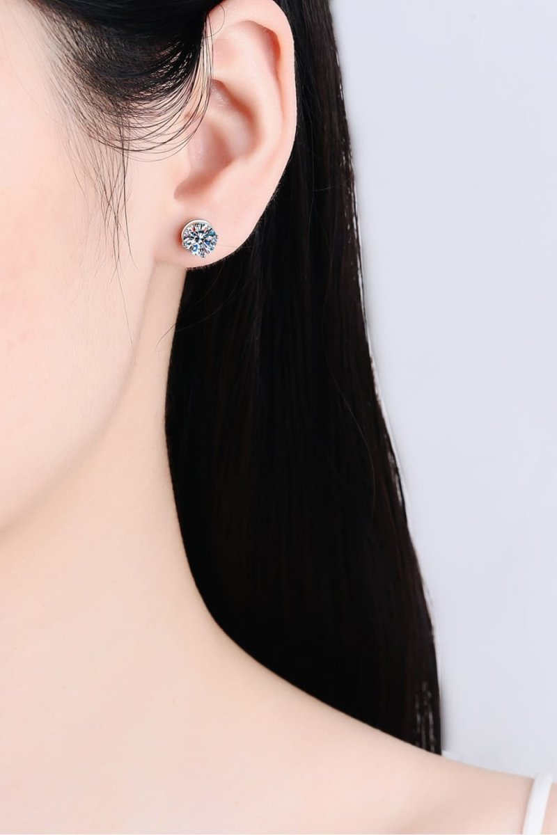 2 Carat Moissanite Rhodium - Plated Stud Earrings - Hopeford Streams