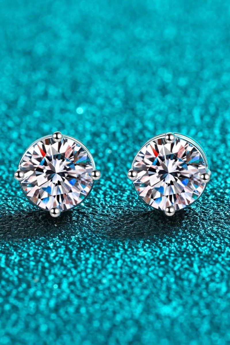 2 Carat Moissanite Rhodium - Plated Stud Earrings - Hopeford Streams