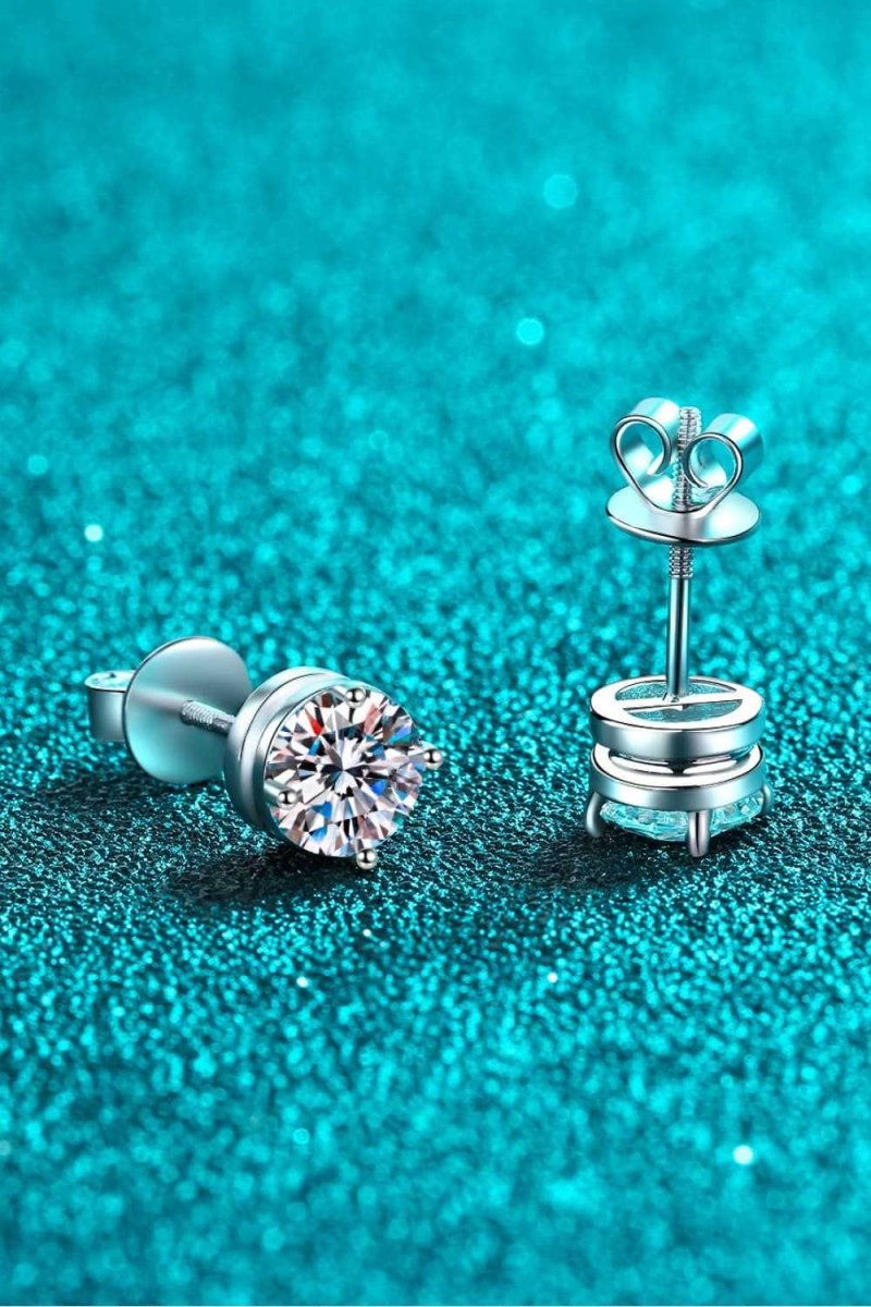 2 Carat Moissanite Rhodium - Plated Stud Earrings - Hopeford Streams