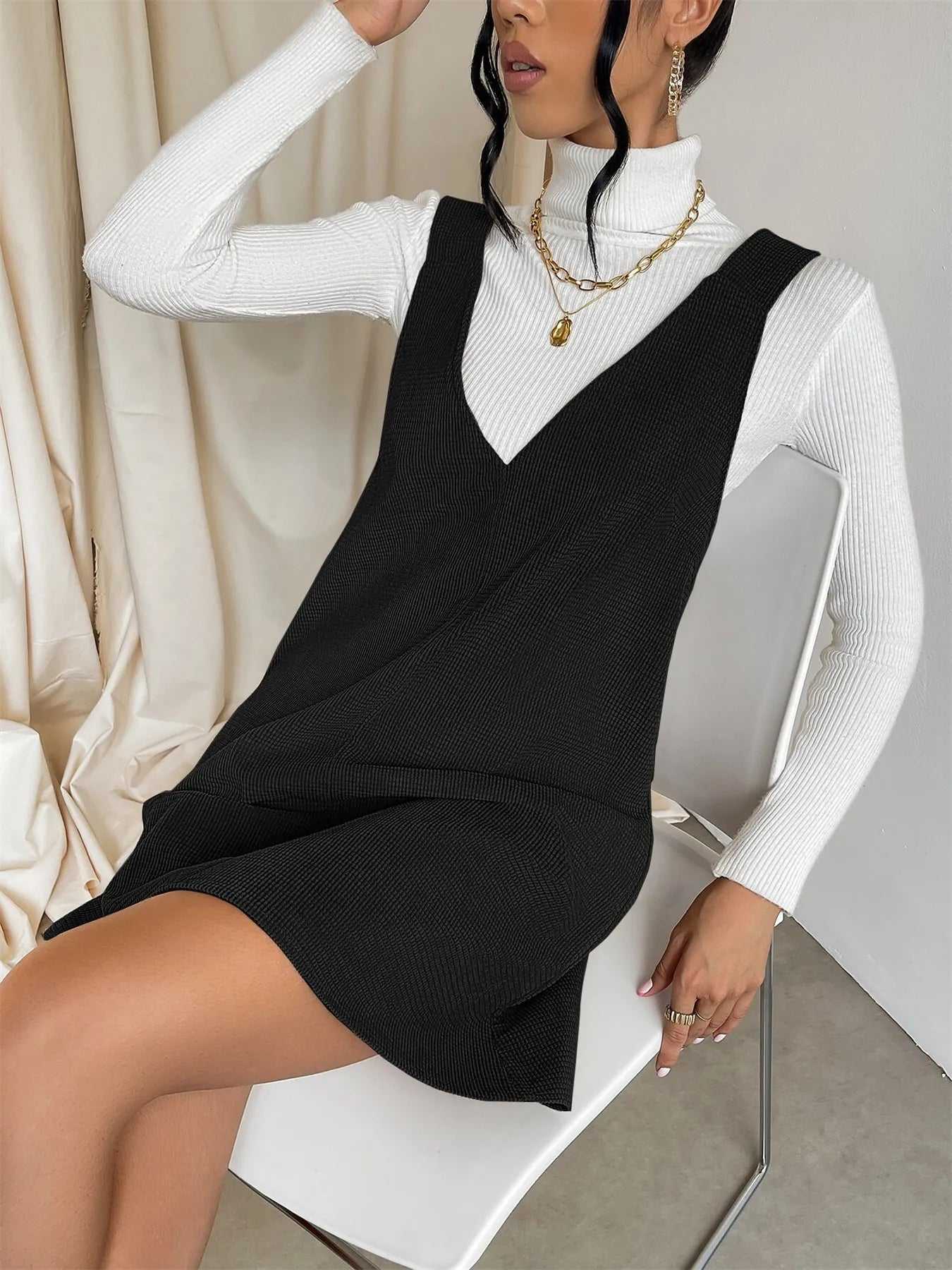 V-Neck Sleeveless Knit Mini Dress