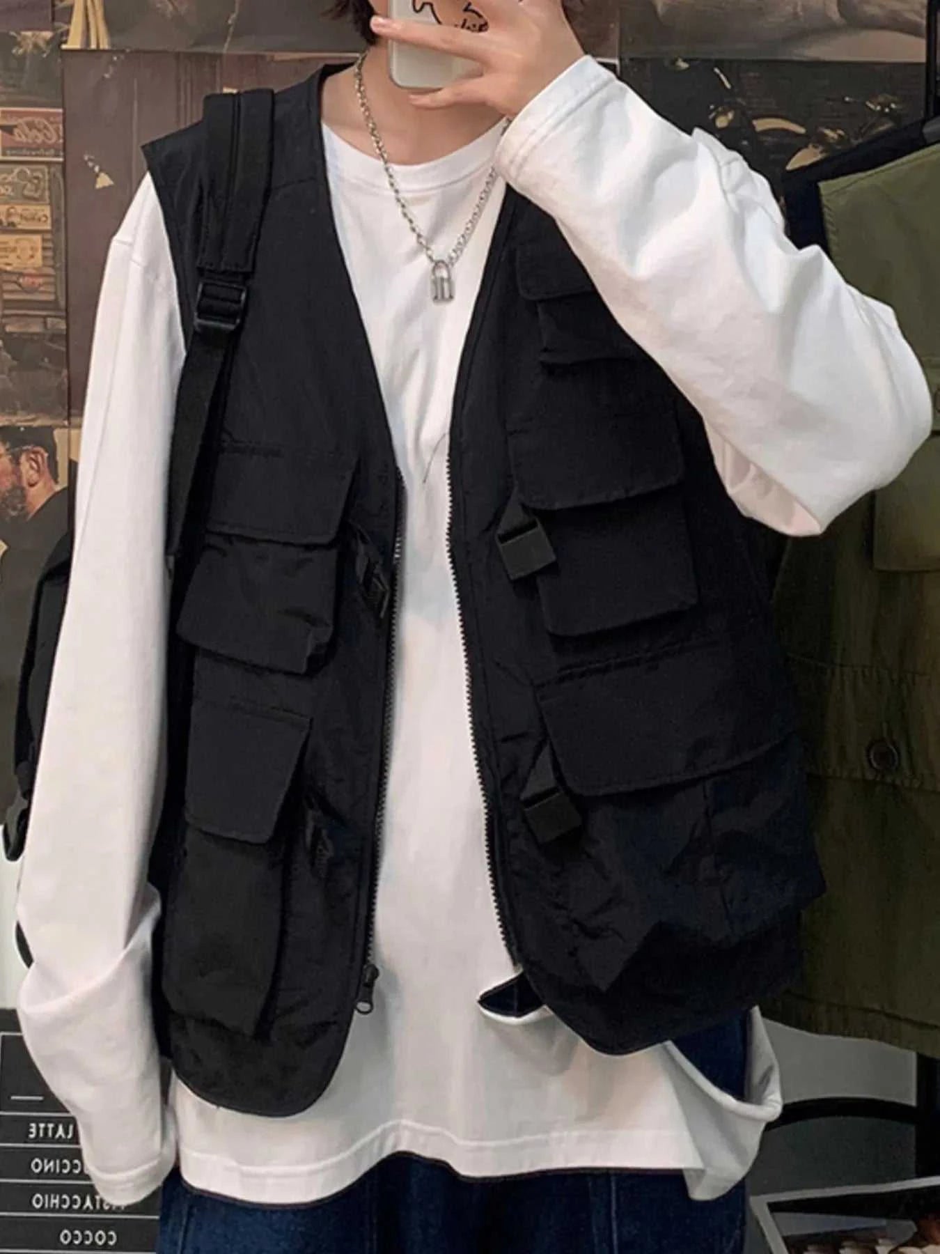Men's Plus Size Zip Up Multi-Pocket Vest
