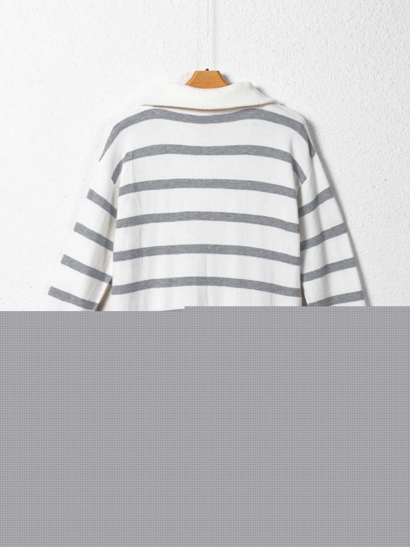 Striped O-ring Zip Collared Loose Sweater Mini Dress
