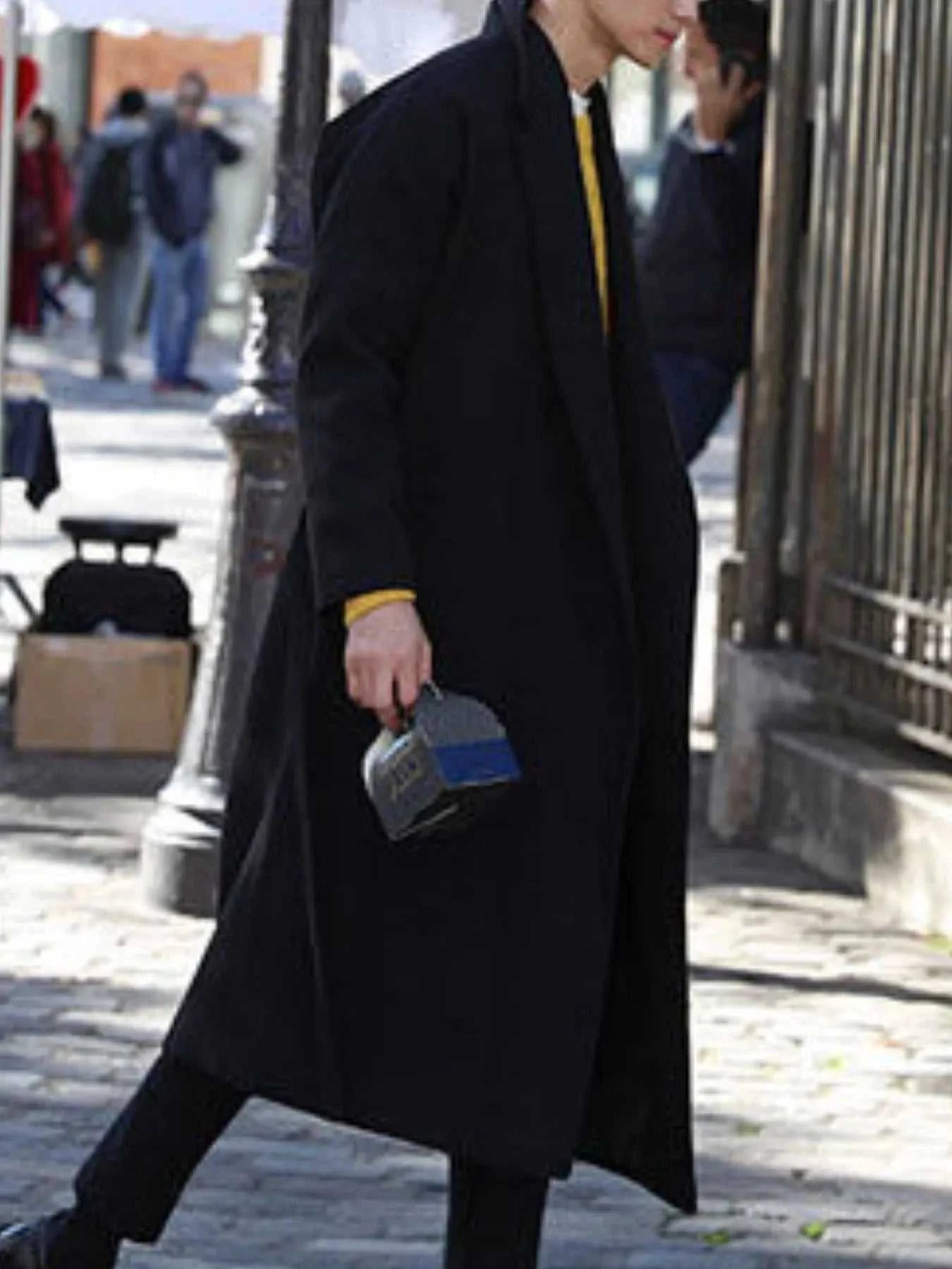 Men's Plus Size Lapel Collar Long Sleeve Longline Coat