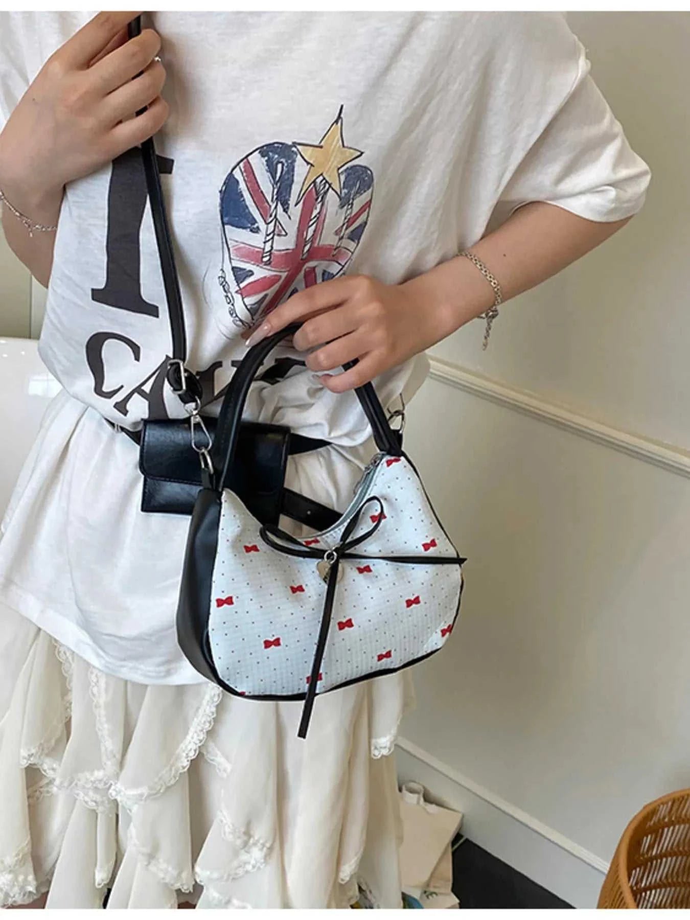 Printed Bow Shoulder Bag