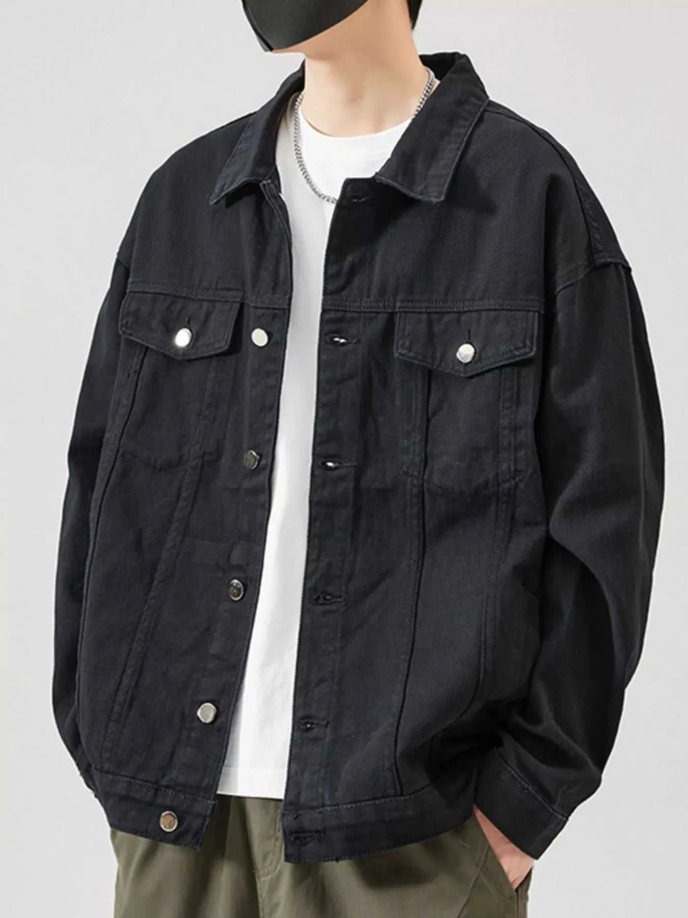 Men's Plus Size Button Up Long Sleeve Denim Jacket