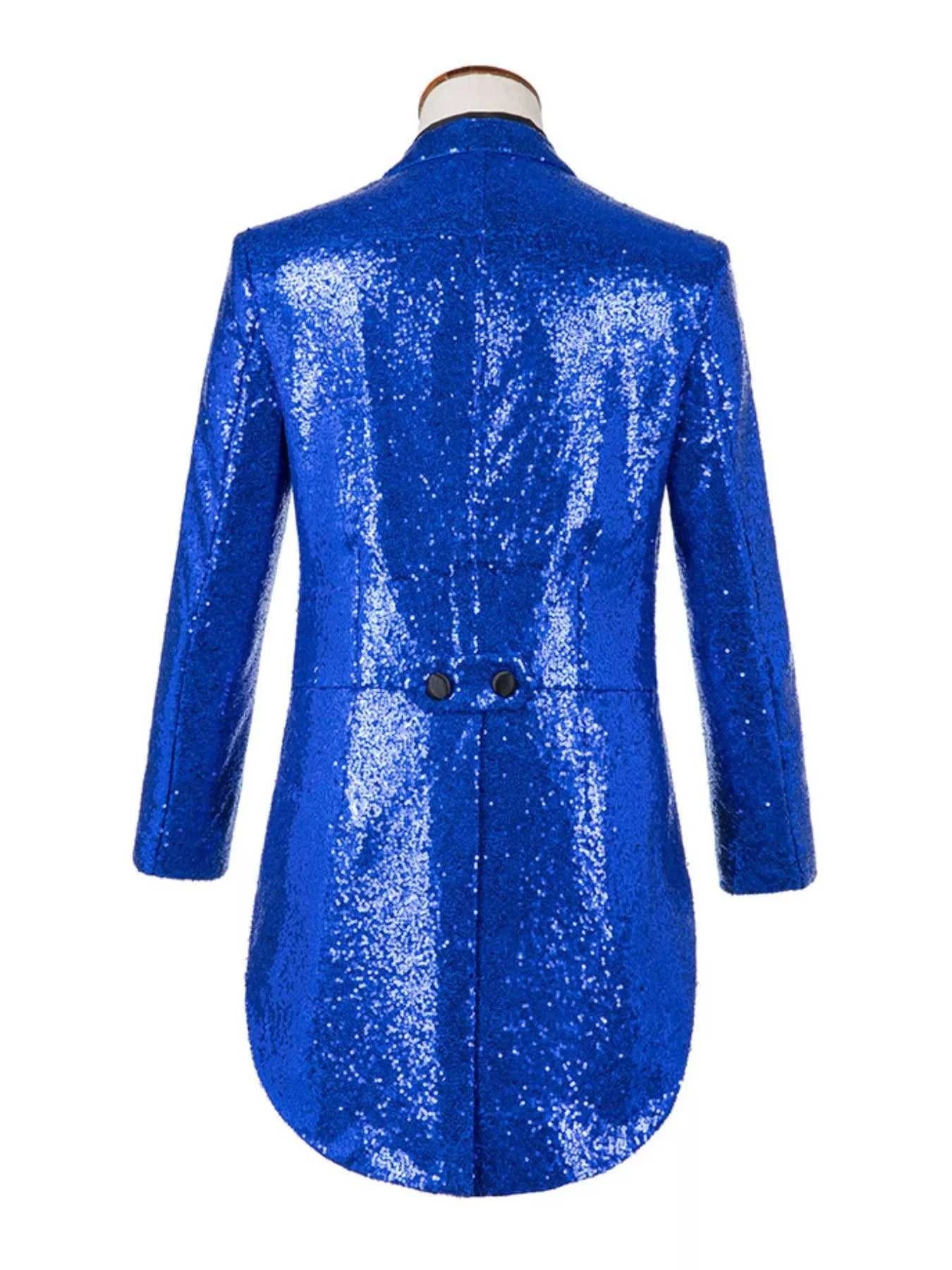 Men's Plus Size Sequin Button Up Long Sleeve Tailcoat Blazer