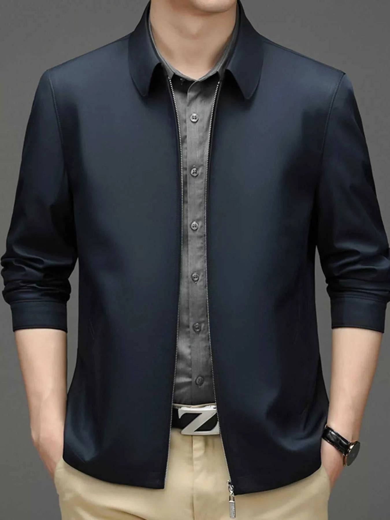 Men's Plus Size Zip Up Long Sleeve Jacket