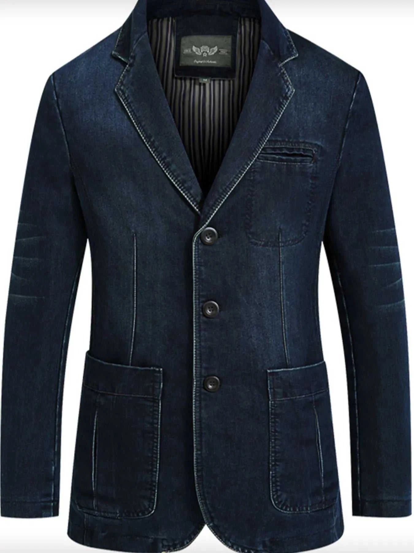 Men's Plus Size Single-Breasted Denim Blazer Jacket