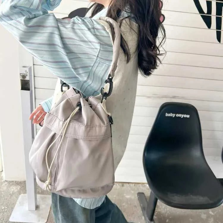 Drawstring Nylon Bucket Bag
