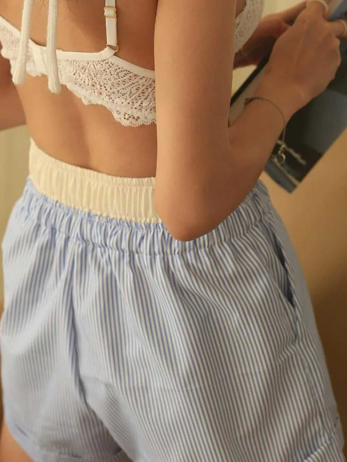 Striped Elastic Waist Shorts