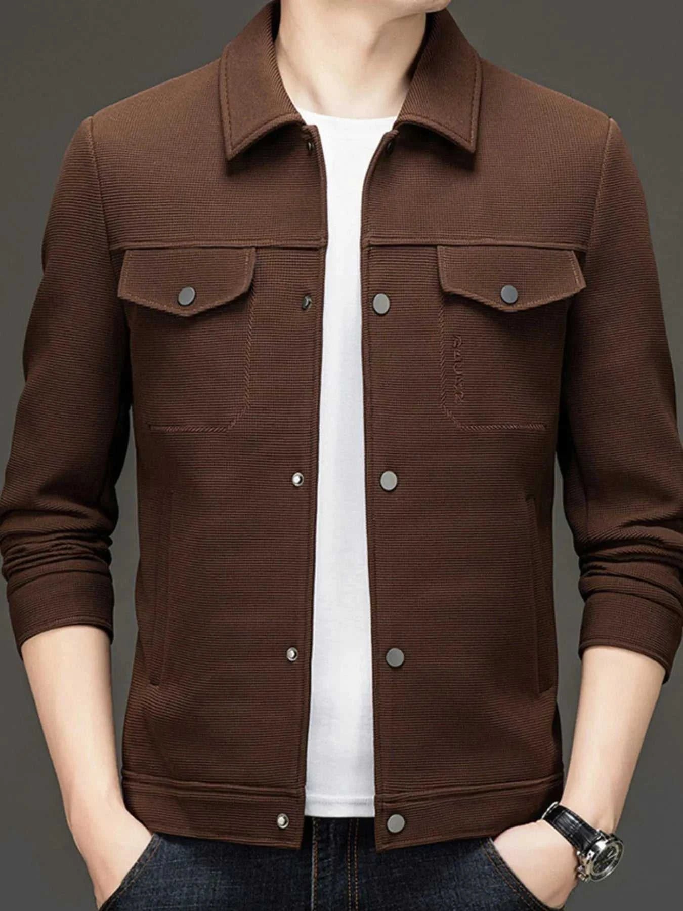 Men's Plus Size Button Up Long Sleeve Jacket