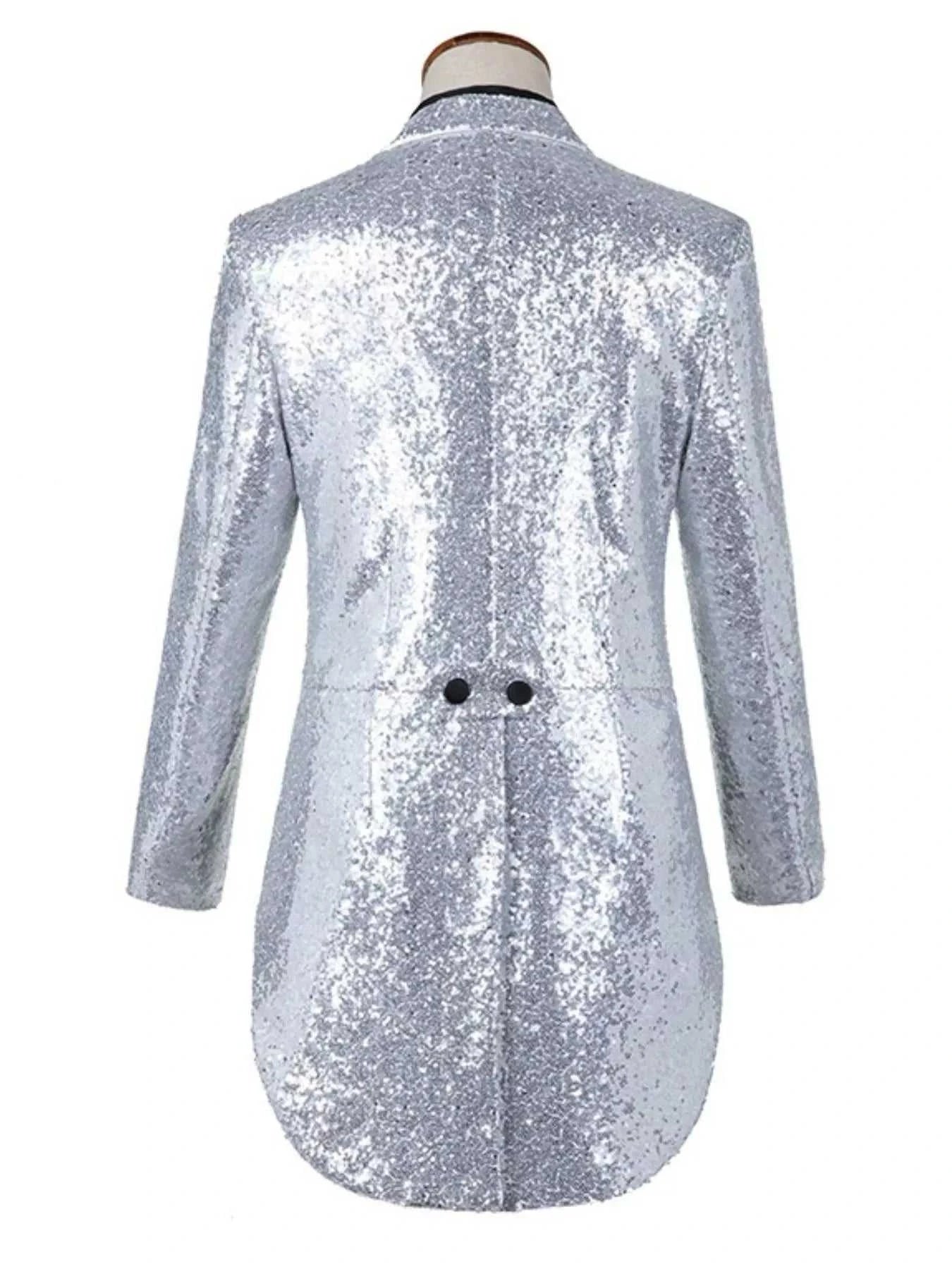 Men's Plus Size Sequin Button Up Long Sleeve Tailcoat Blazer