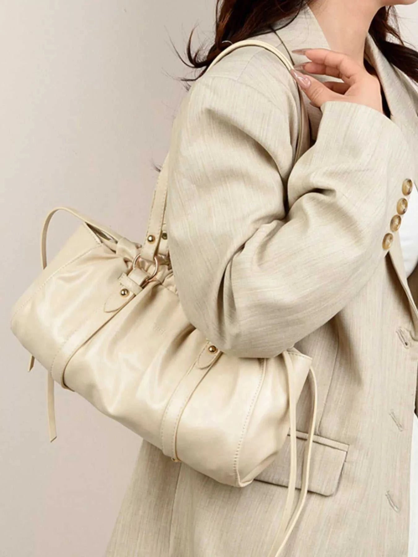 Ruched Leather Shoulder Bag