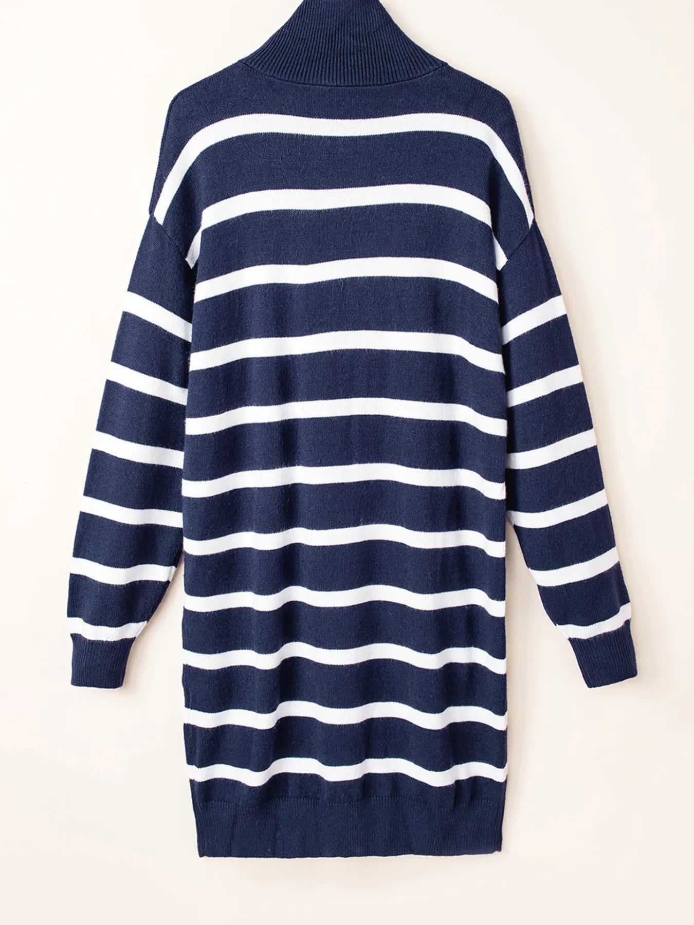 Striped O-ring Zip Collared Loose Sweater Mini Dress