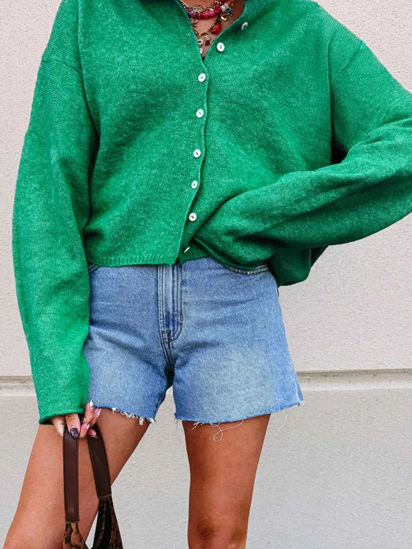 Button-Up Long Sleeve Knit Cardigan