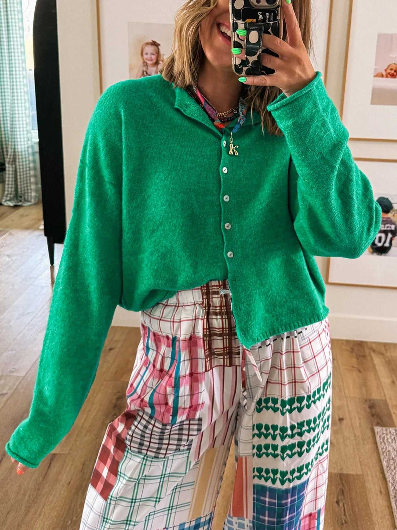 Button-Up Long Sleeve Knit Cardigan