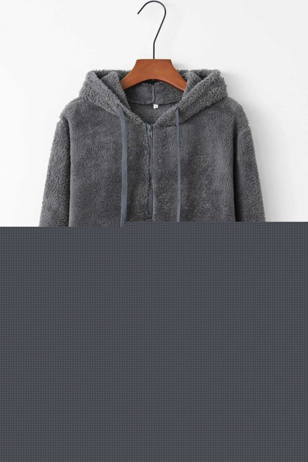 Full Size Quarter-Zip Drawstring Teddy Hoodie