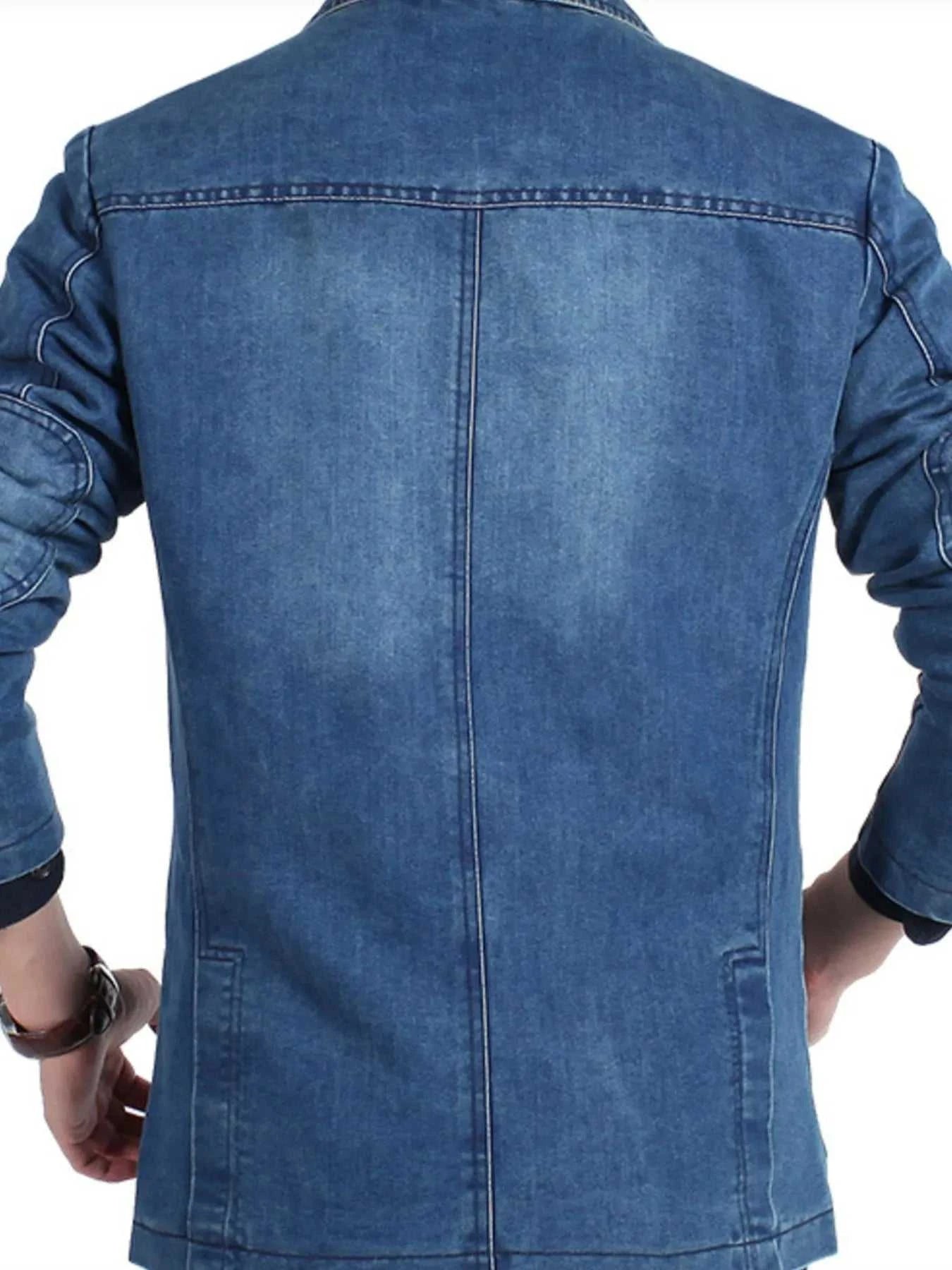 Men's Plus Size Single-Breasted Denim Blazer Jacket