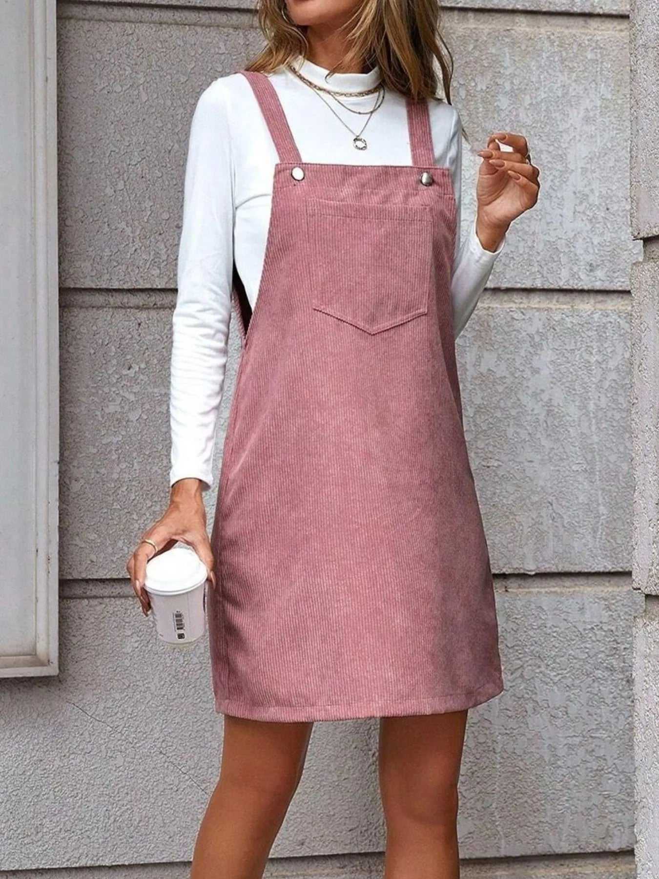Corduroy Overall Mini Dress with Pocket