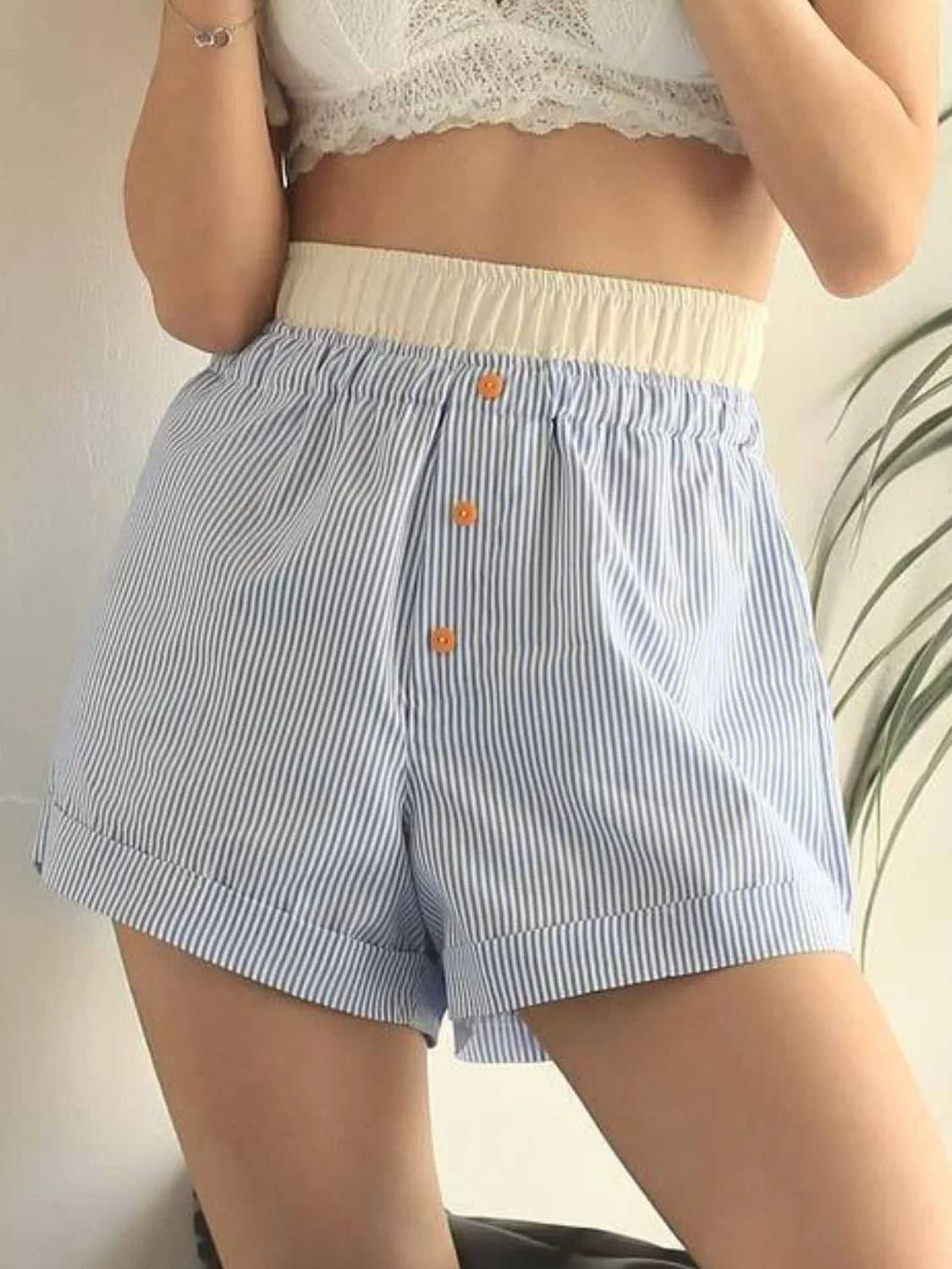 Striped Elastic Waist Shorts