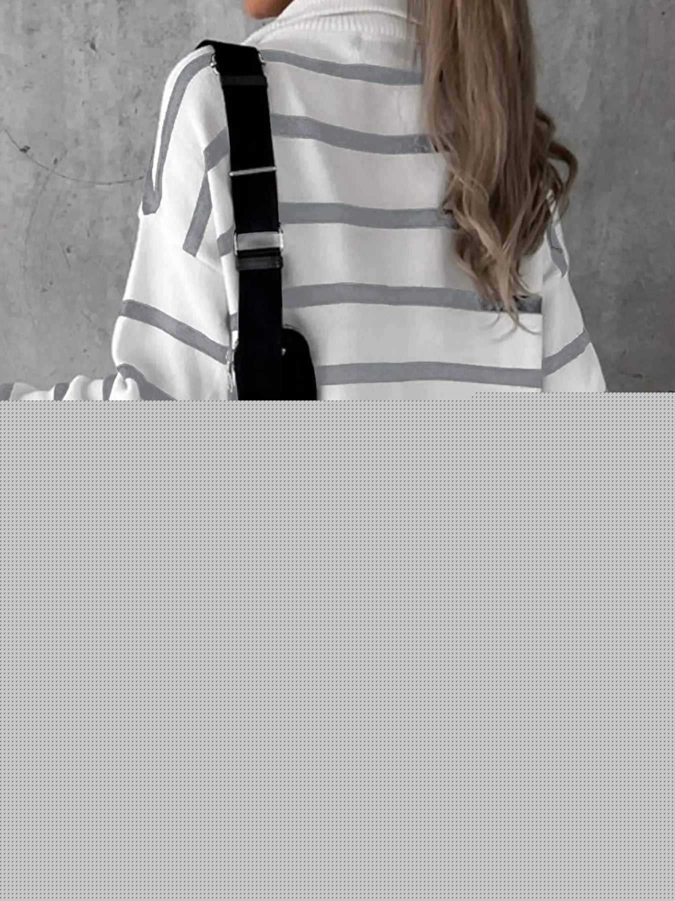 Striped O-ring Zip Collared Loose Sweater Mini Dress