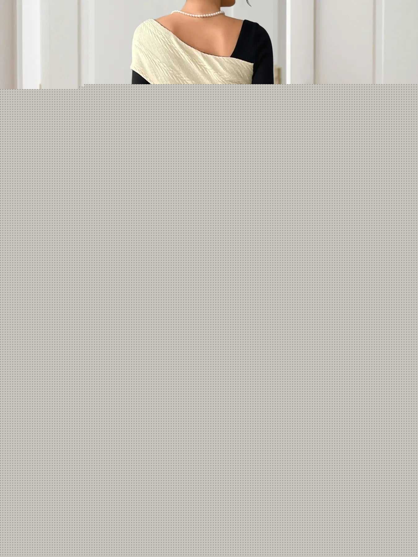 Asymmetrical Contrast Long Sleeve Dress