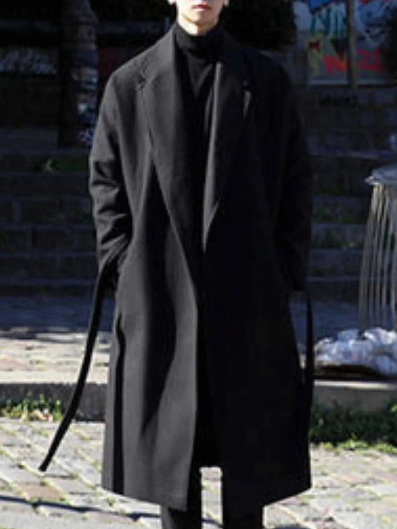 Men's Plus Size Lapel Collar Long Sleeve Longline Coat