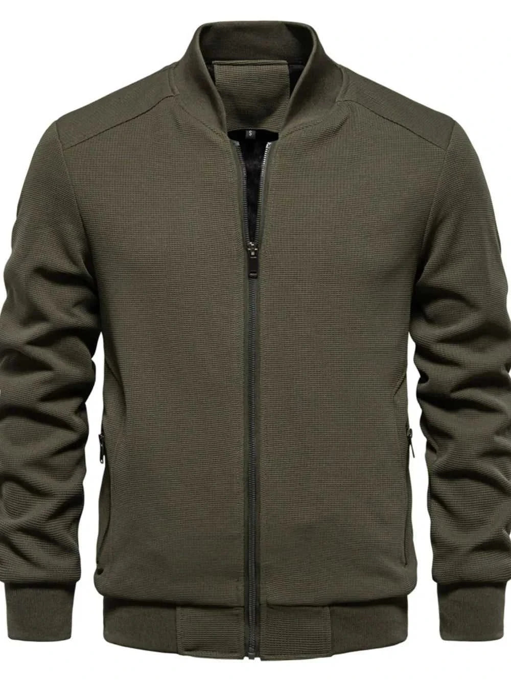 Men's Waffle Knit Baseball Collar Zip Up Jacket