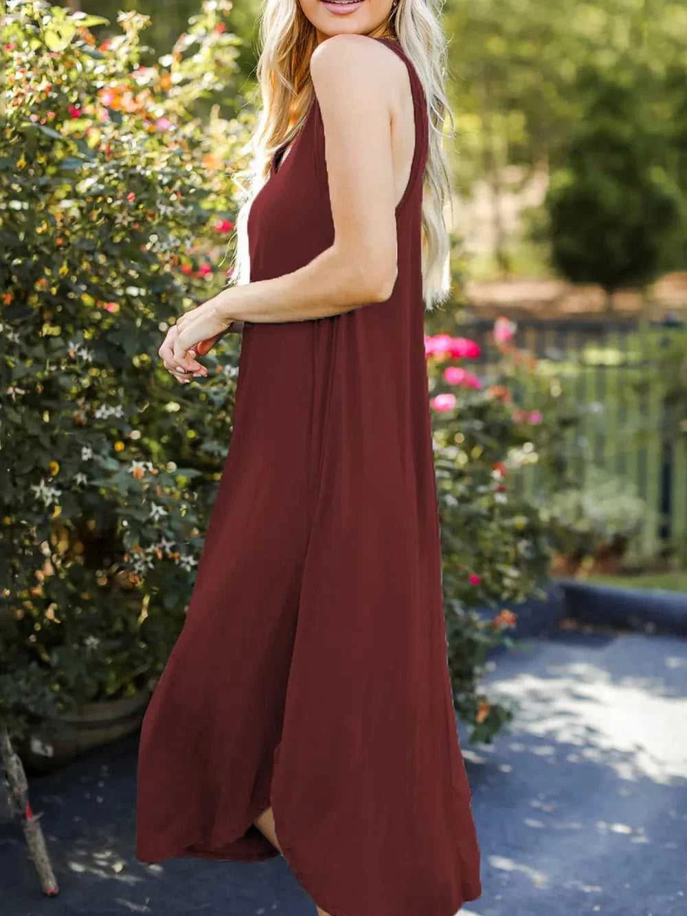 Full Size V-Neck Midi Tank Dress