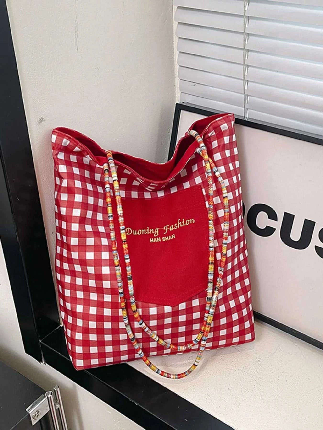 Gingham Pattern Tote Bag