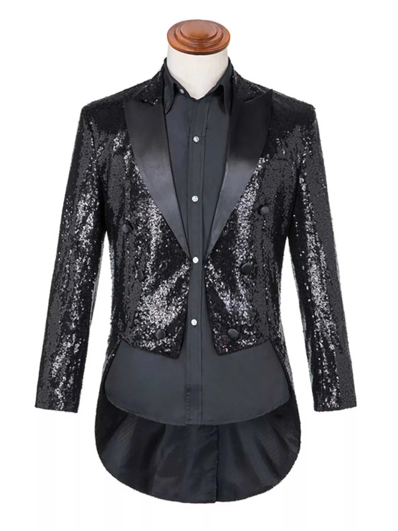 Men's Plus Size Sequin Button Up Long Sleeve Tailcoat Blazer