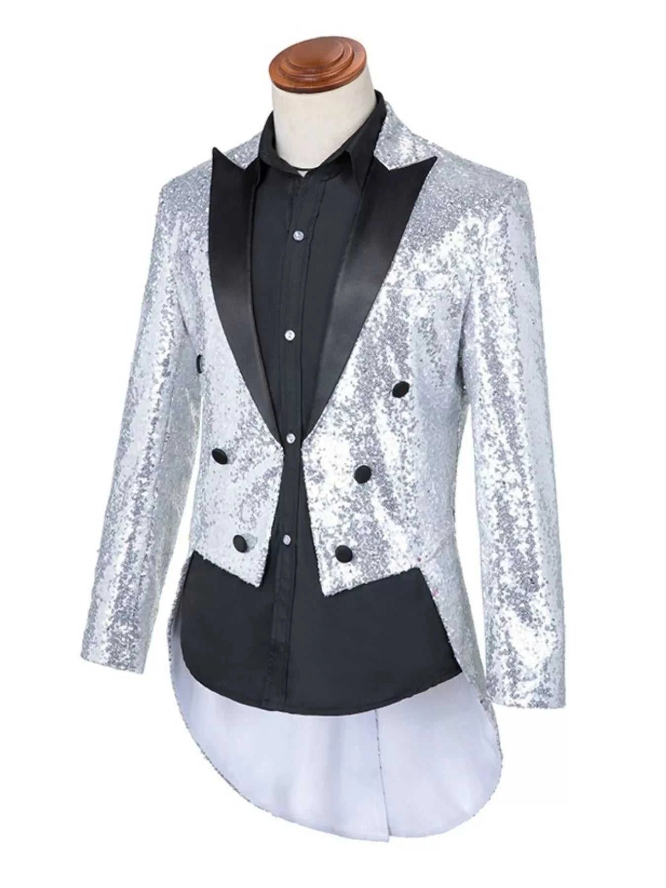 Men's Plus Size Sequin Button Up Long Sleeve Tailcoat Blazer