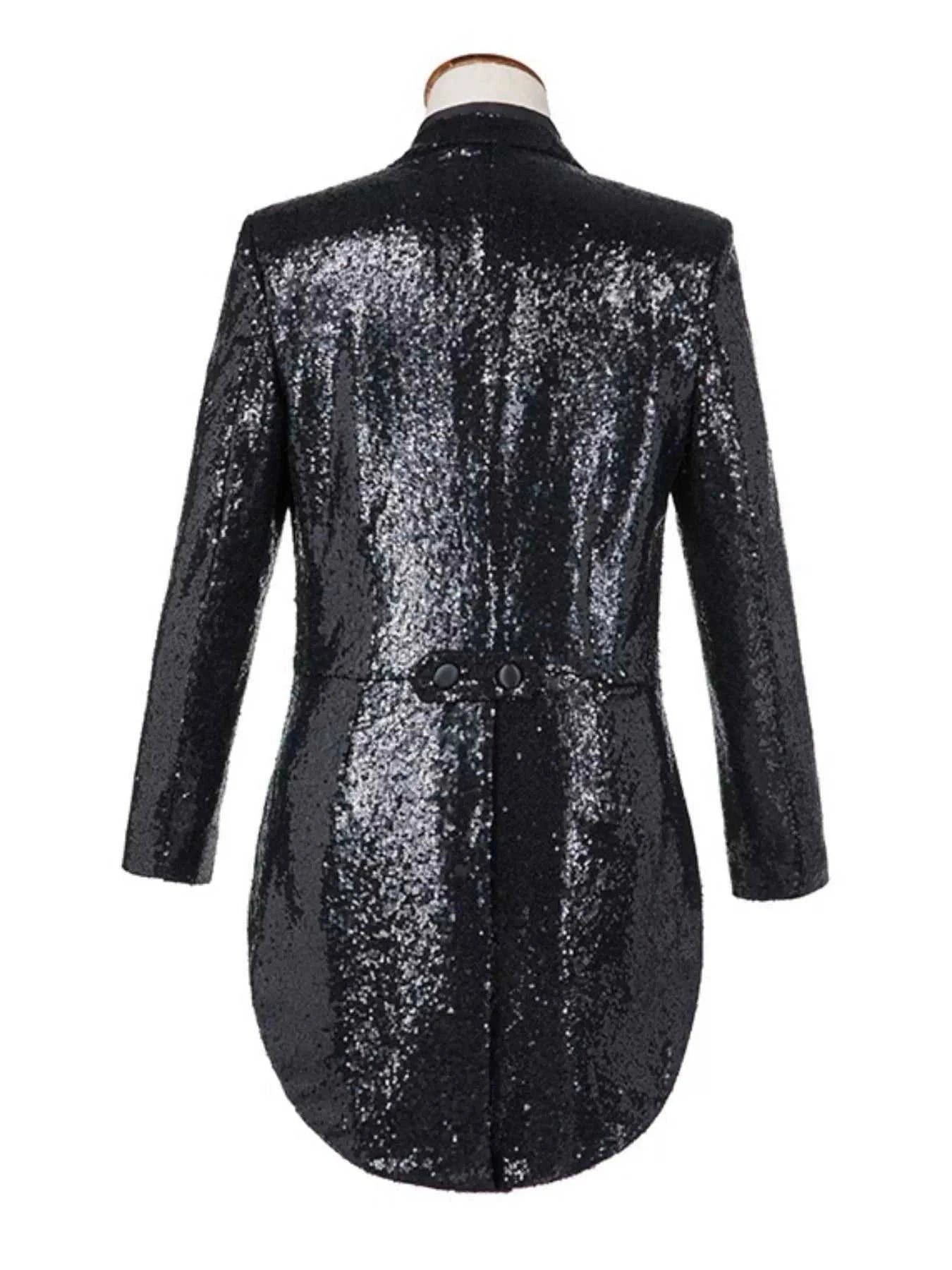 Men's Plus Size Sequin Button Up Long Sleeve Tailcoat Blazer