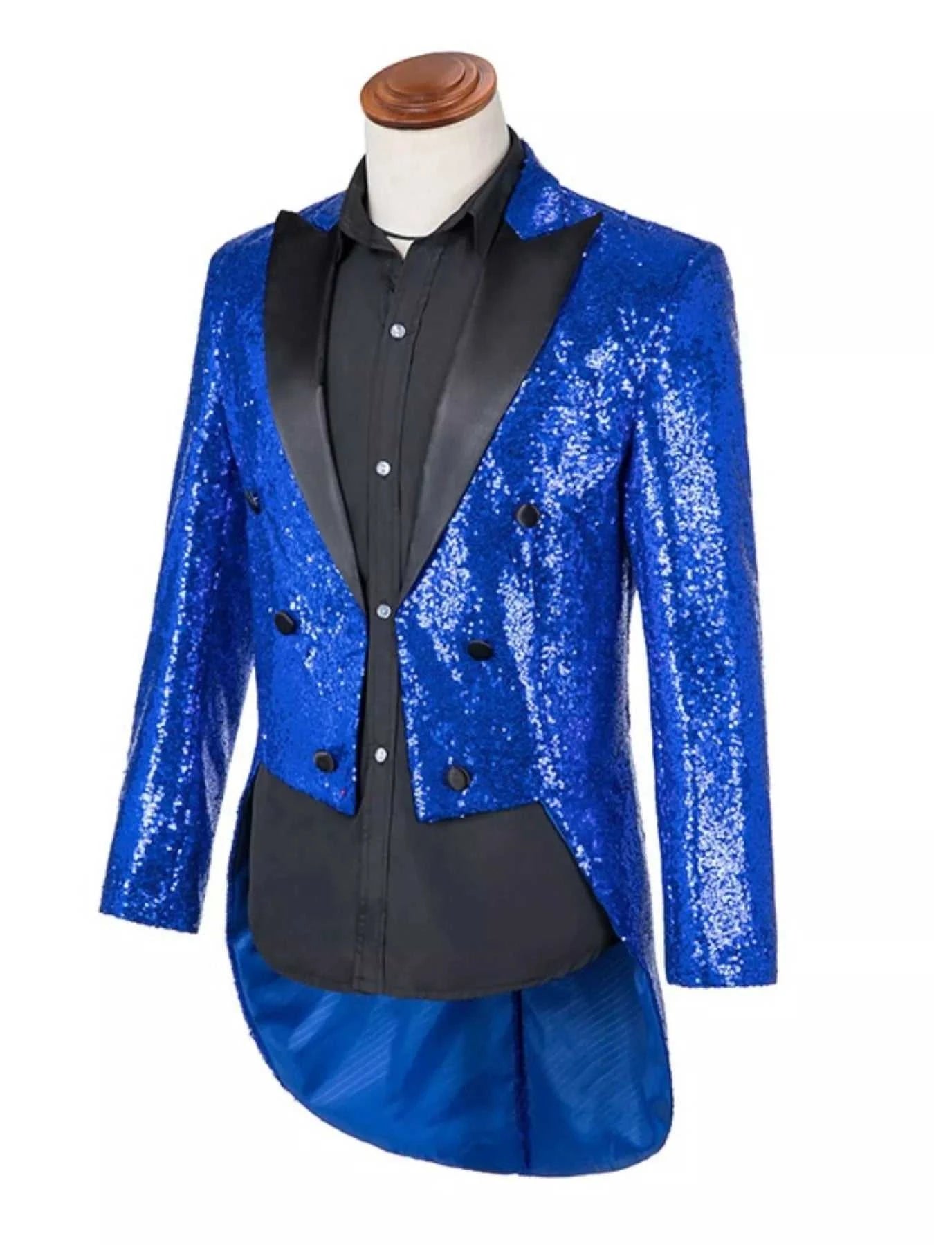 Men's Plus Size Sequin Button Up Long Sleeve Tailcoat Blazer