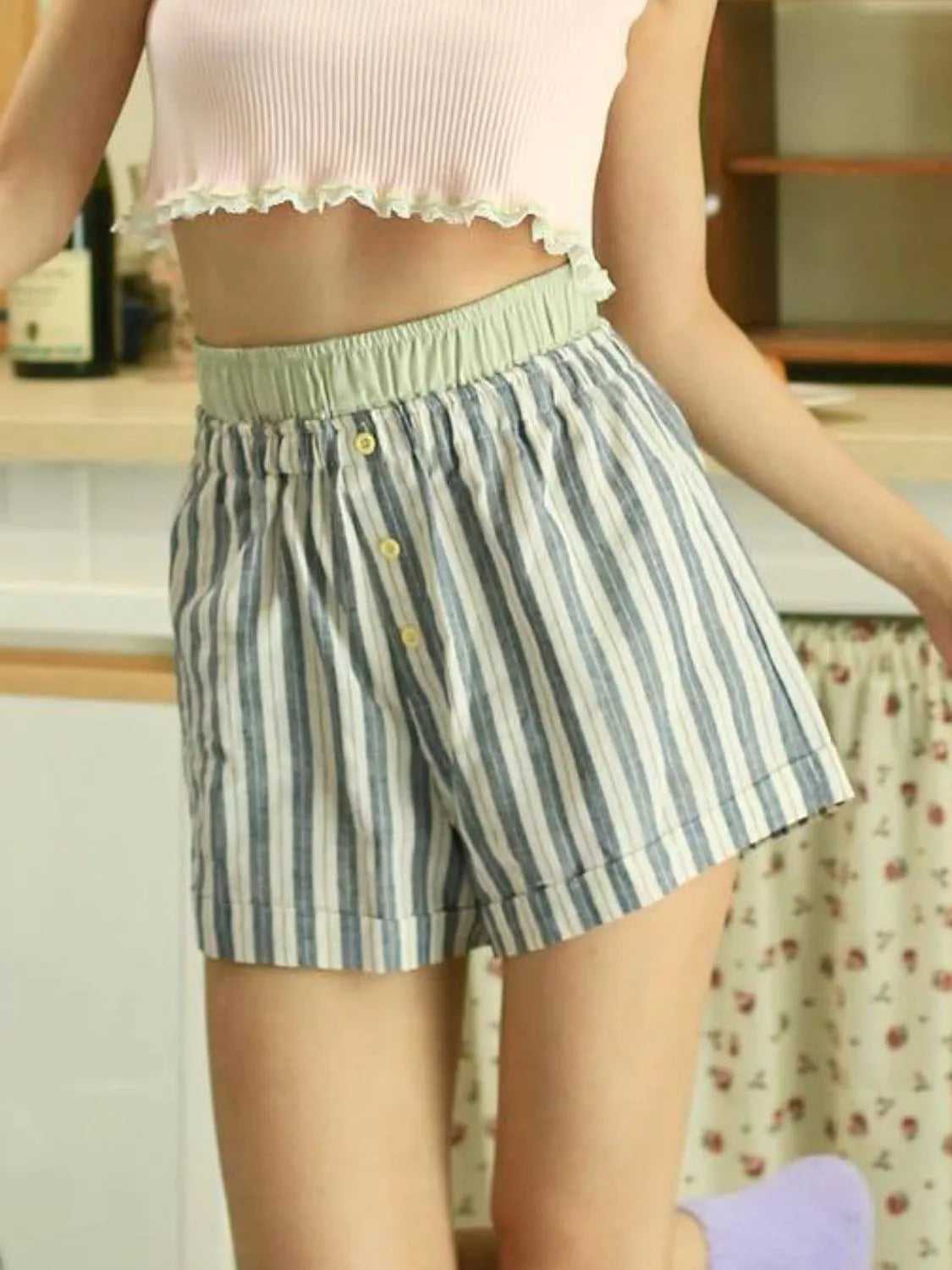 Striped Elastic Waist Shorts