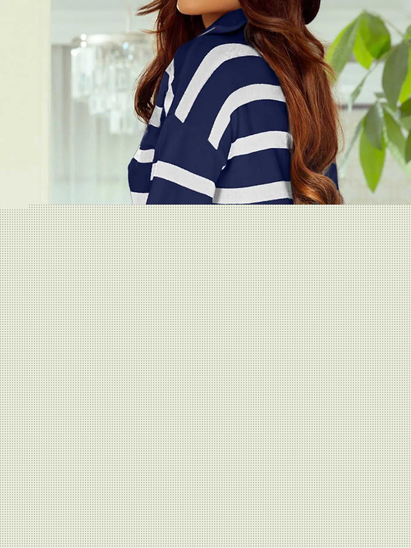 Striped O-ring Zip Collared Loose Sweater Mini Dress