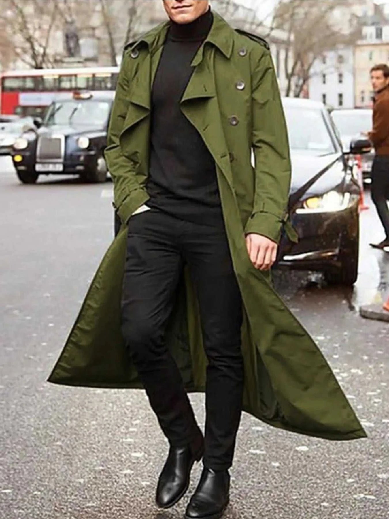 Men's Long Sleeve Longline Trench Coat