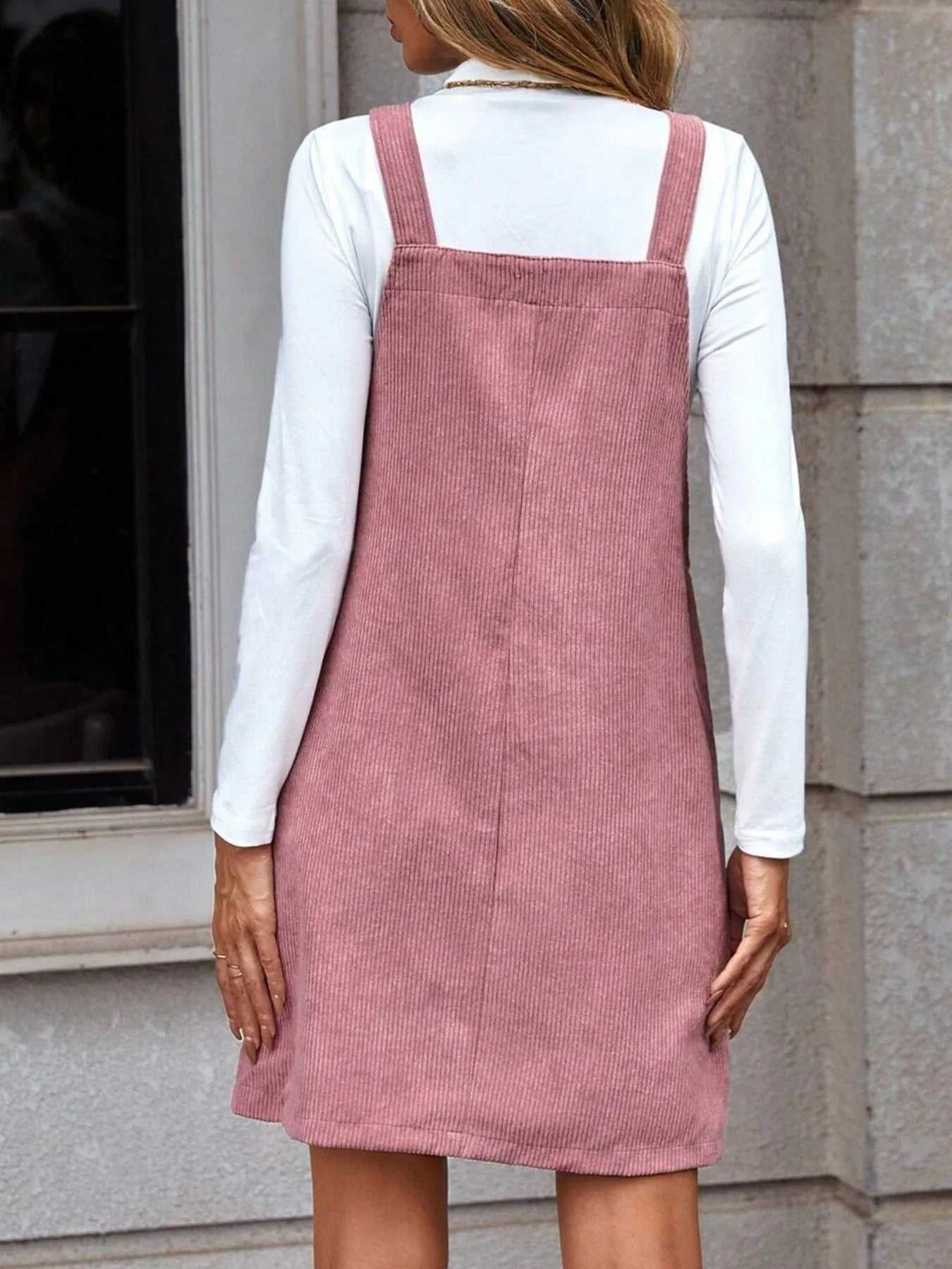 Corduroy Overall Mini Dress with Pocket