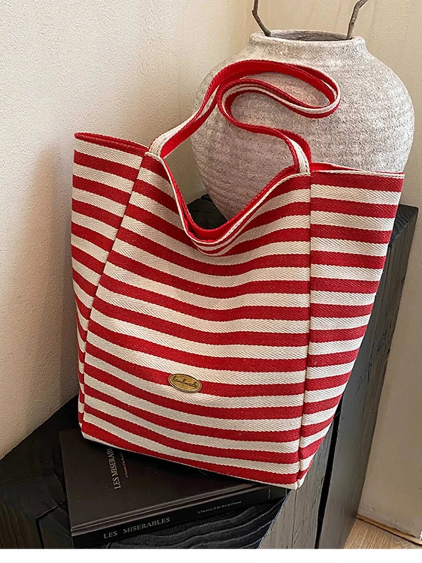 Striped Canvas Tote Bag