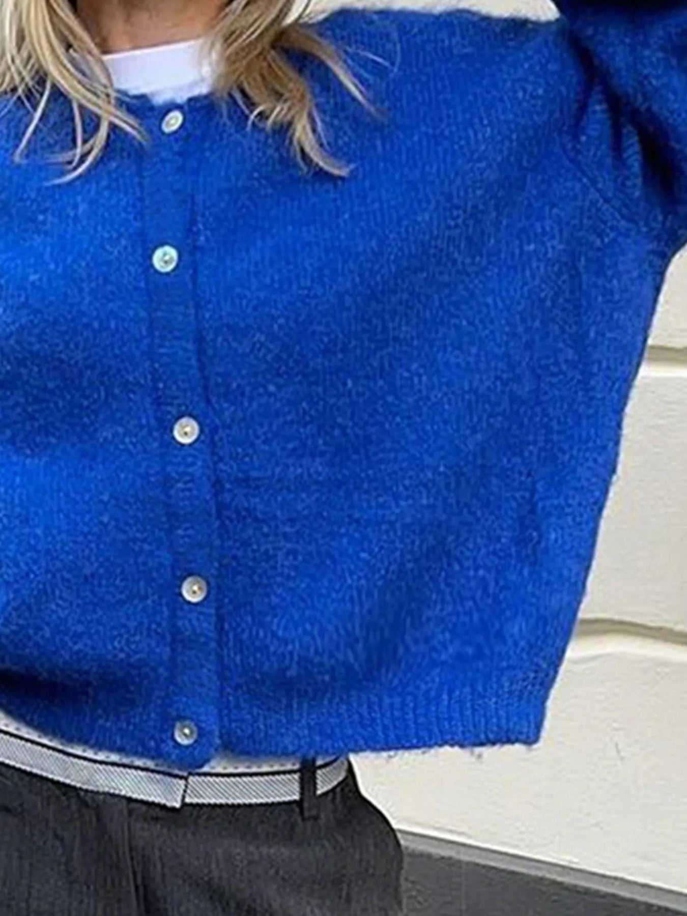 Button-Up Cropped Sweater Cardigan
